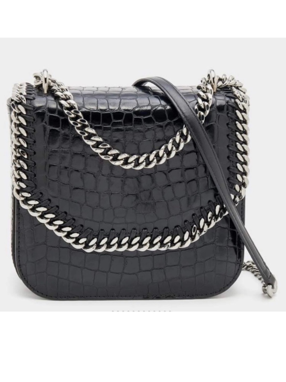 Stella McCartney Black Croc Embossed Faux Leather Medium Falabella Star Box Bag - Picture 1 of 14